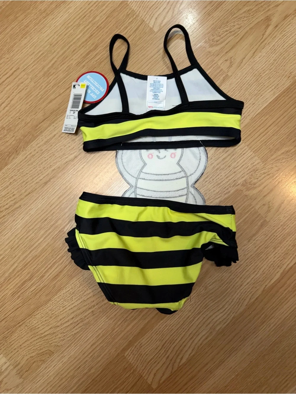 WonderKids Girls 2T Yellow Black Bee Stripe Bikini UPF 50 NWT Toddler Swim Set